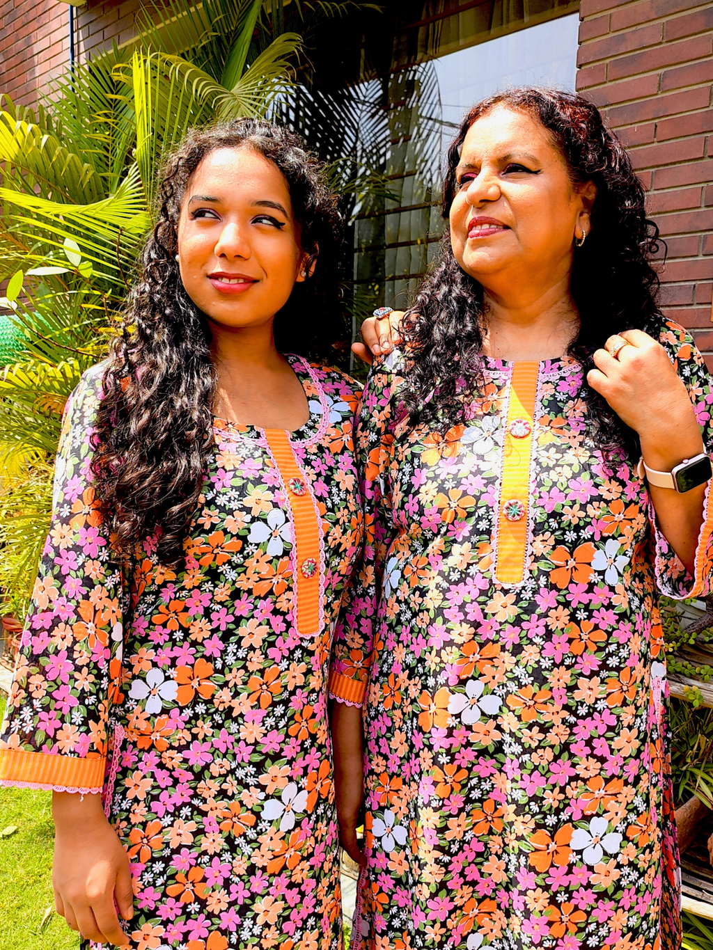 Multi Coloured Floral Pink Lace Cotton Stitched Co-Ord Set