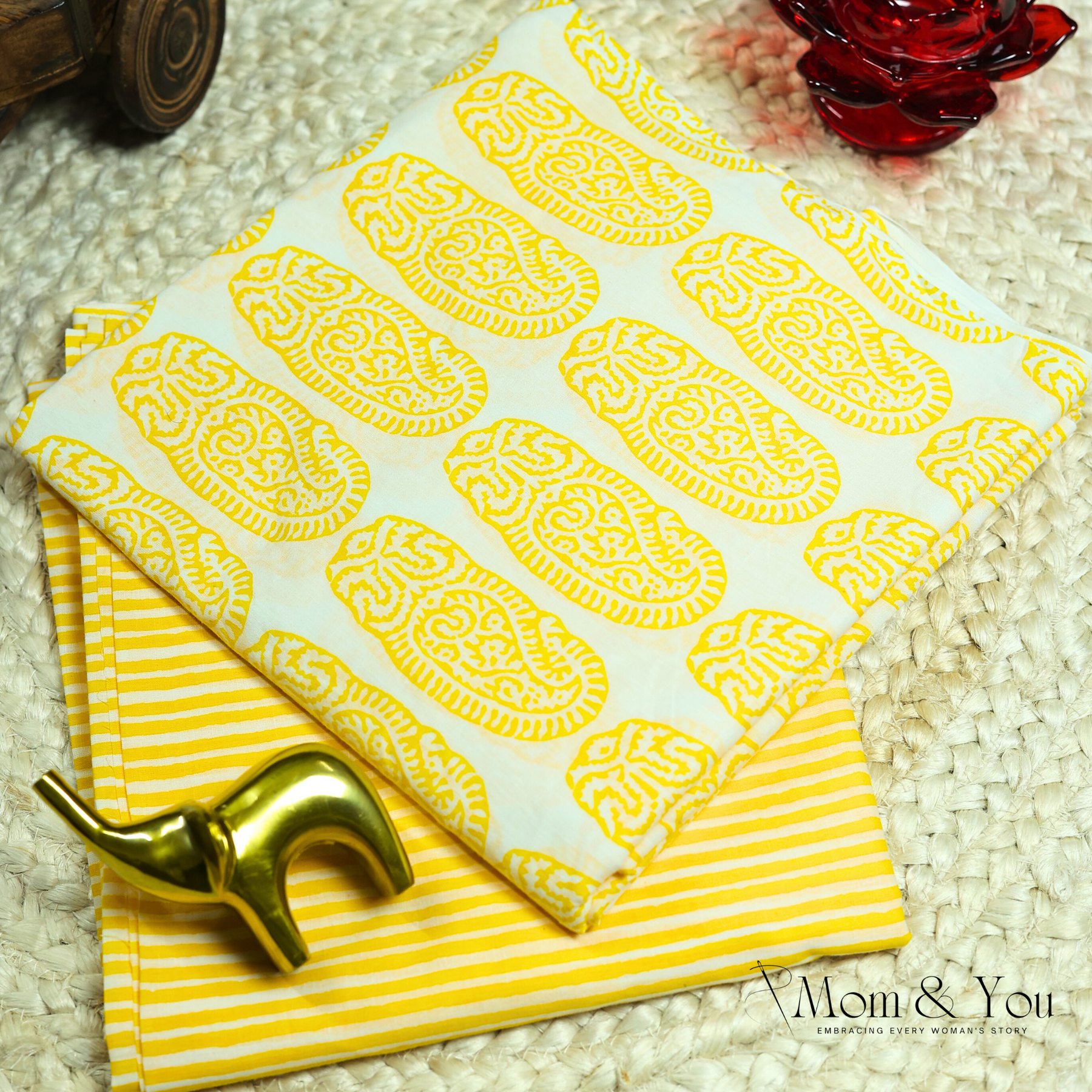 Yellow Blockwork Unstitched Dress Material