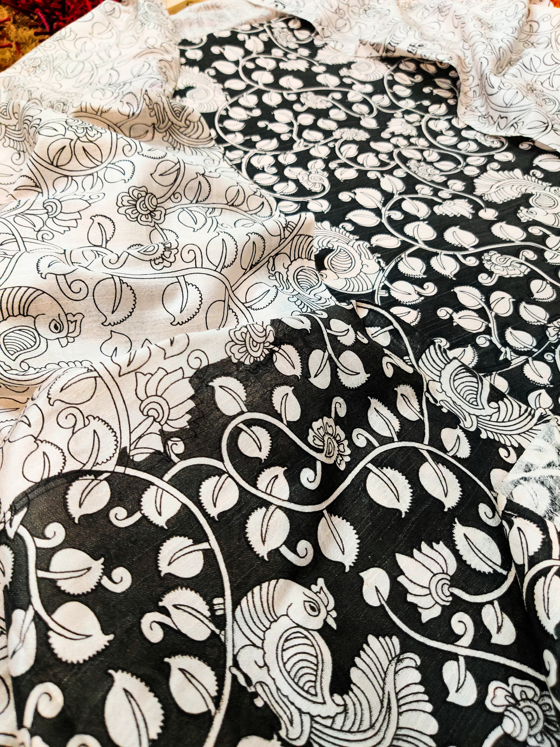 Black Madhubani Cotton Silk Unstitched Dress Material Suit Set