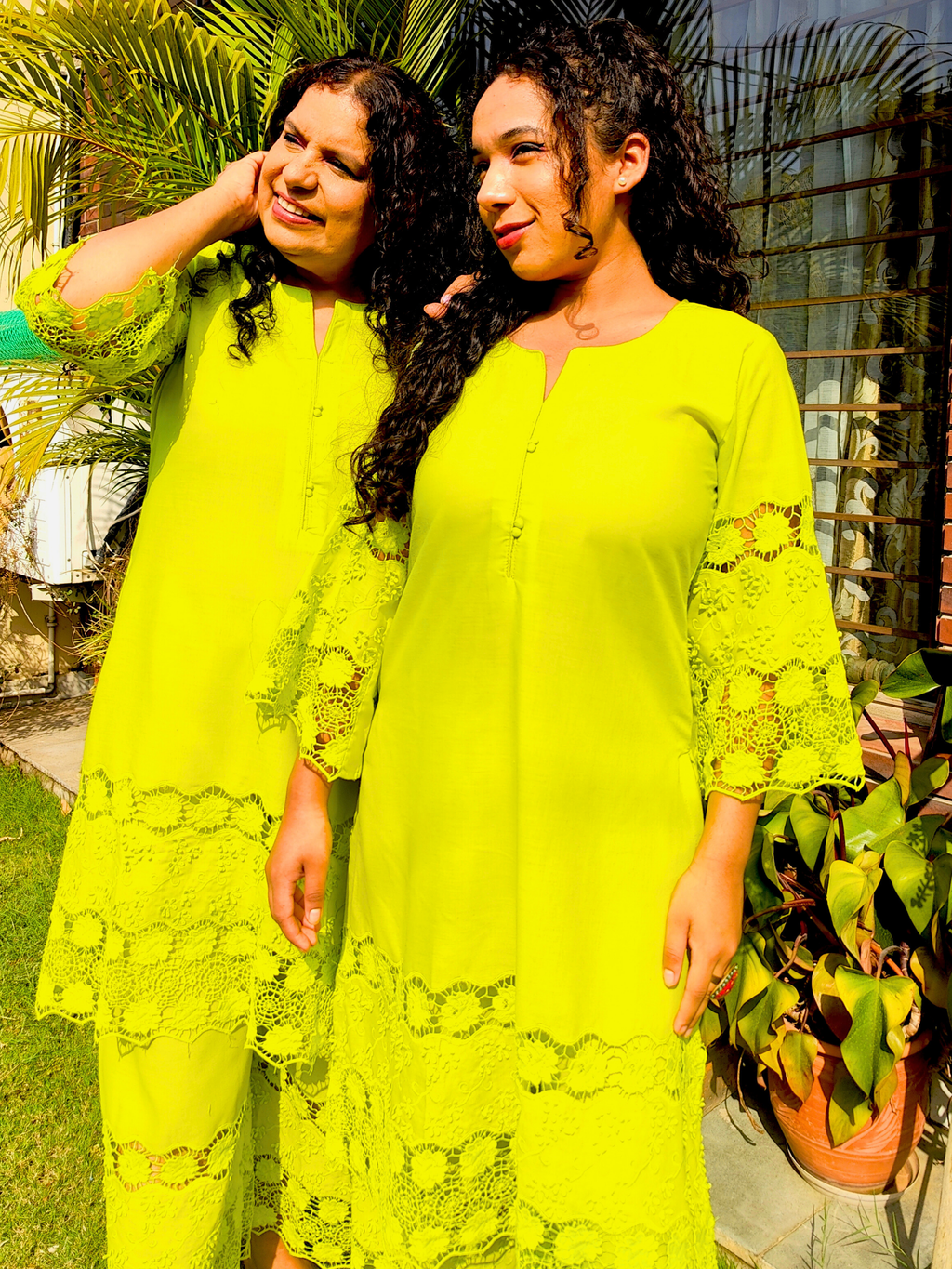 Lime Green Embroidered Cotton Stitched Co-Ord Set