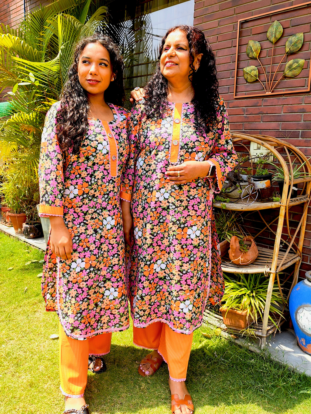 Multi Coloured Floral Pink Lace Cotton Stitched Co-Ord Set