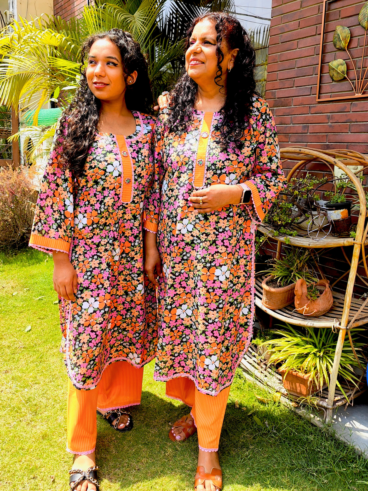 Multi Coloured Floral Pink Lace Cotton Stitched Co-Ord Set