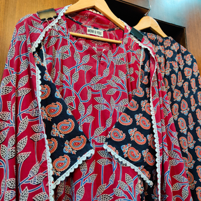 Maroon and Black Ajrakh Cotton Stitched Suit Set