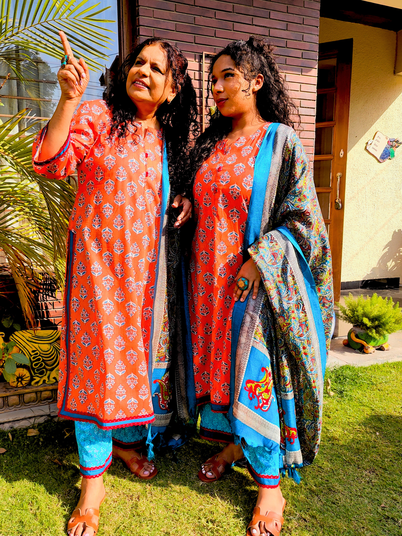 Orange Cotton Digital Printed Stitched Suit Set