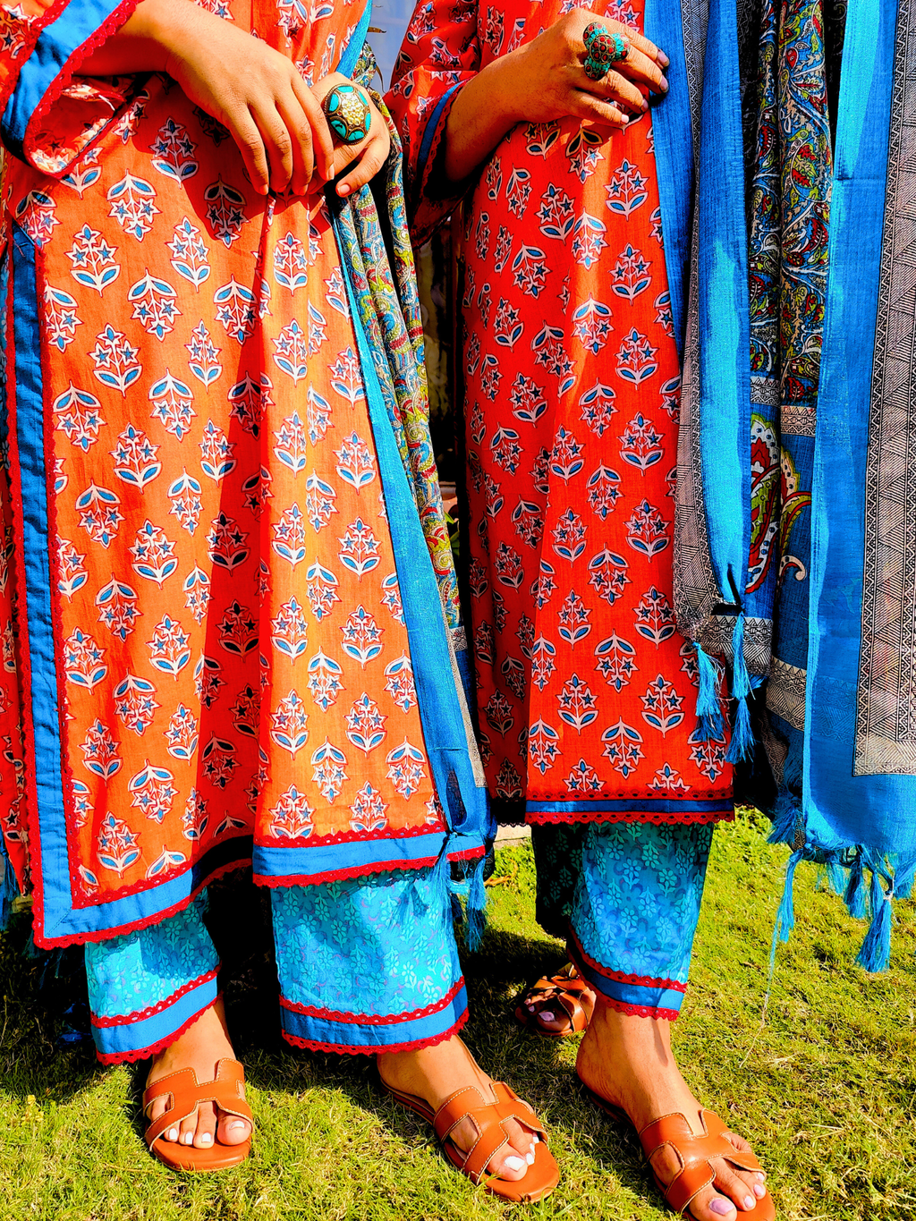 Orange Cotton Digital Printed Stitched Suit Set