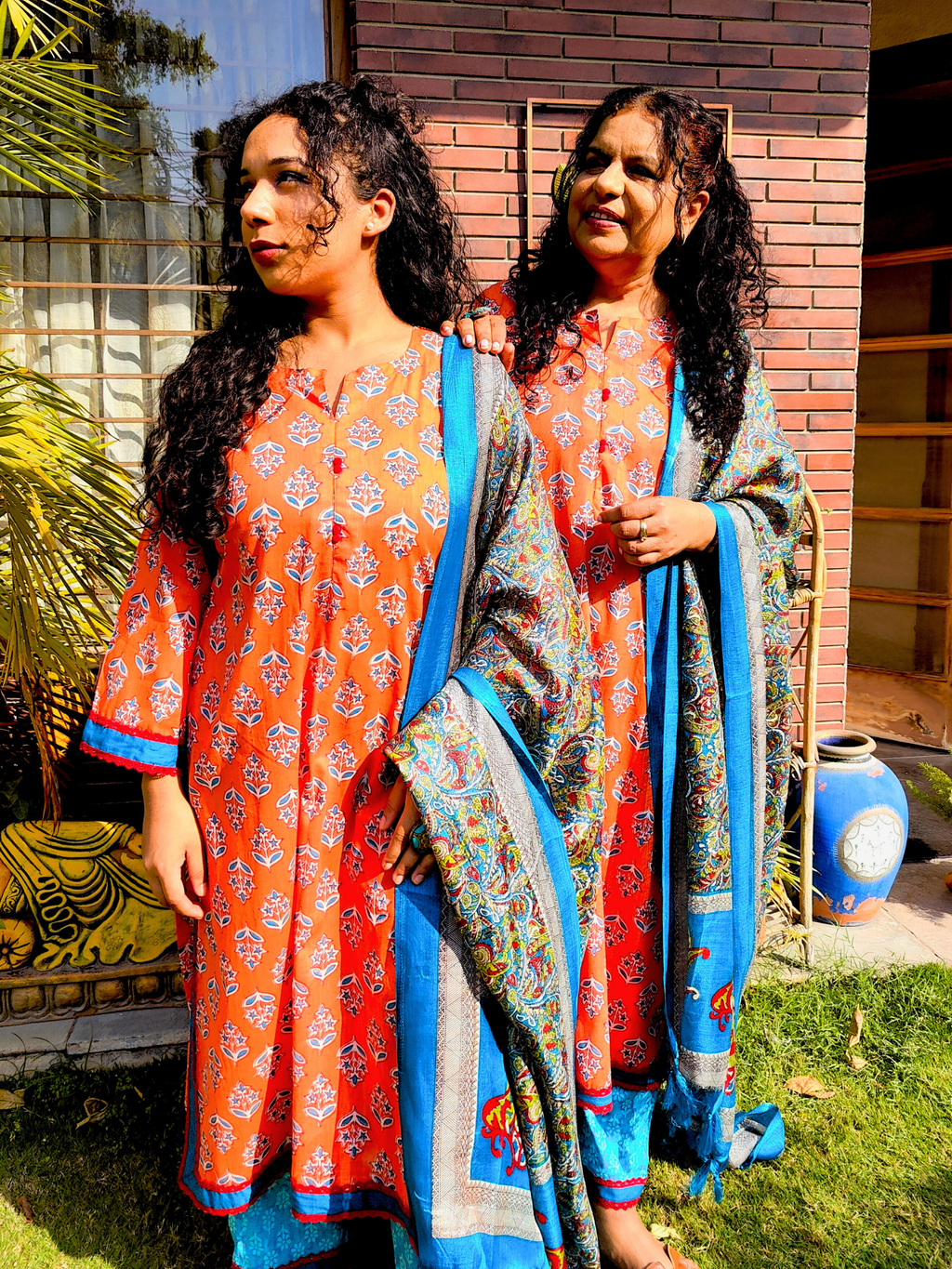 Orange Cotton Digital Printed Stitched Suit Set