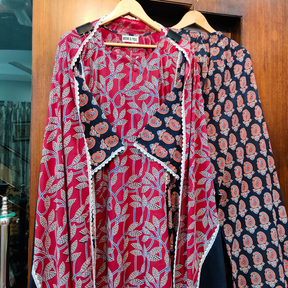 Maroon and Black Ajrakh Cotton Stitched Suit Set