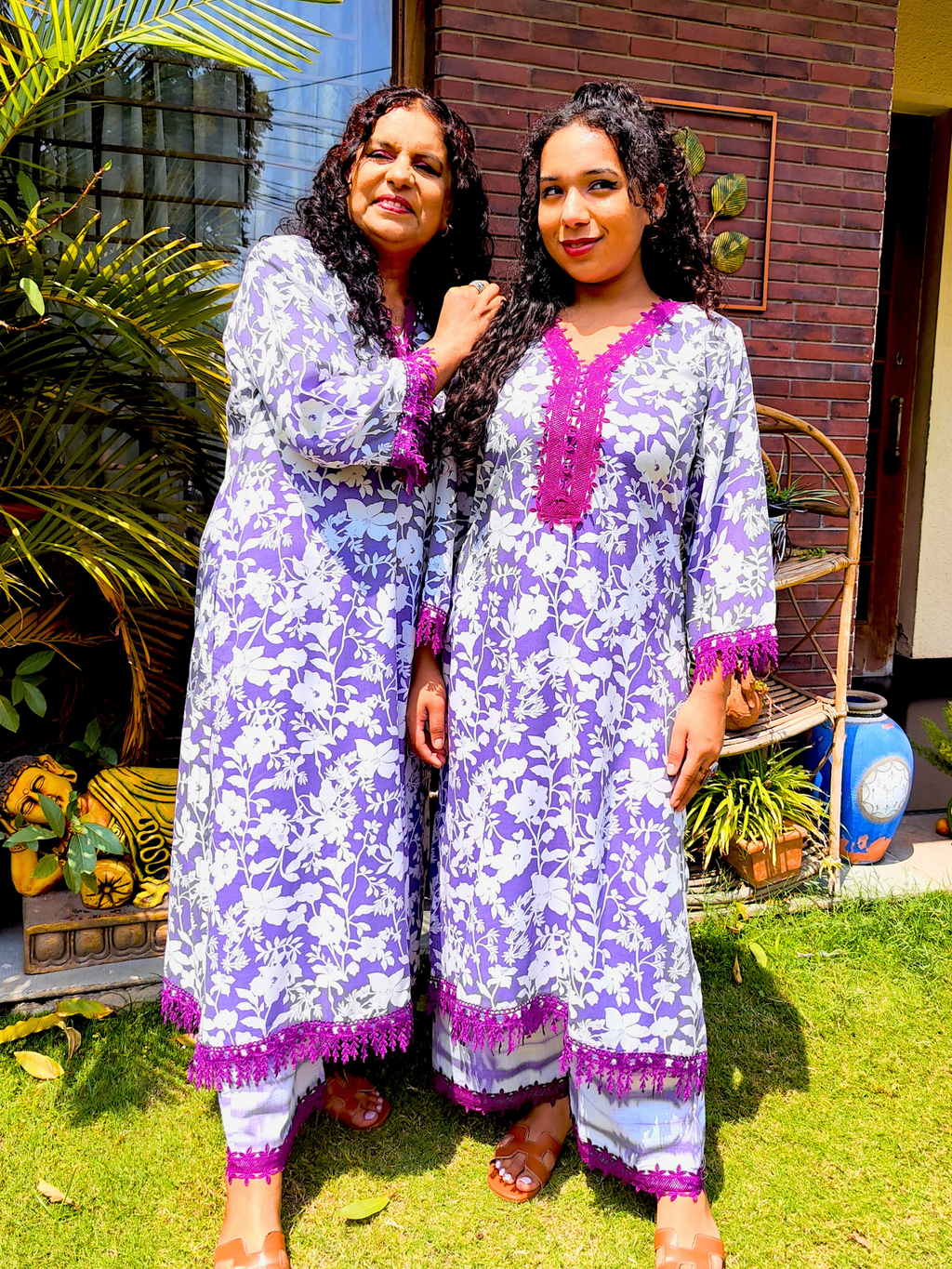 Purple and White Digital Printed Cotton Stitched Co-Ord Set