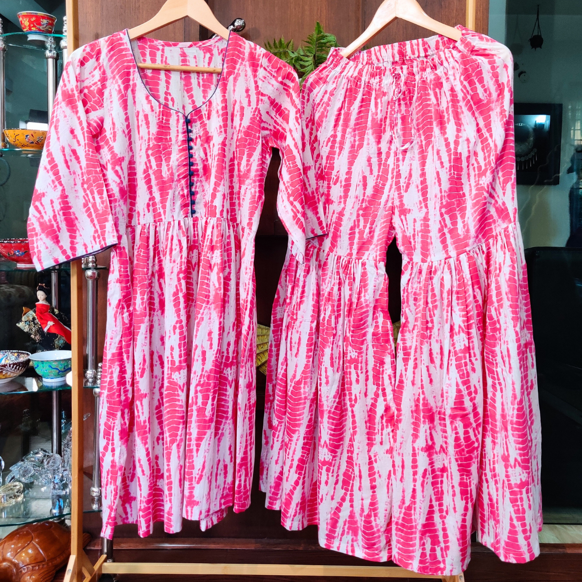 Pink Tie Dye Handcrafted Stitched Peplum Sharara Set