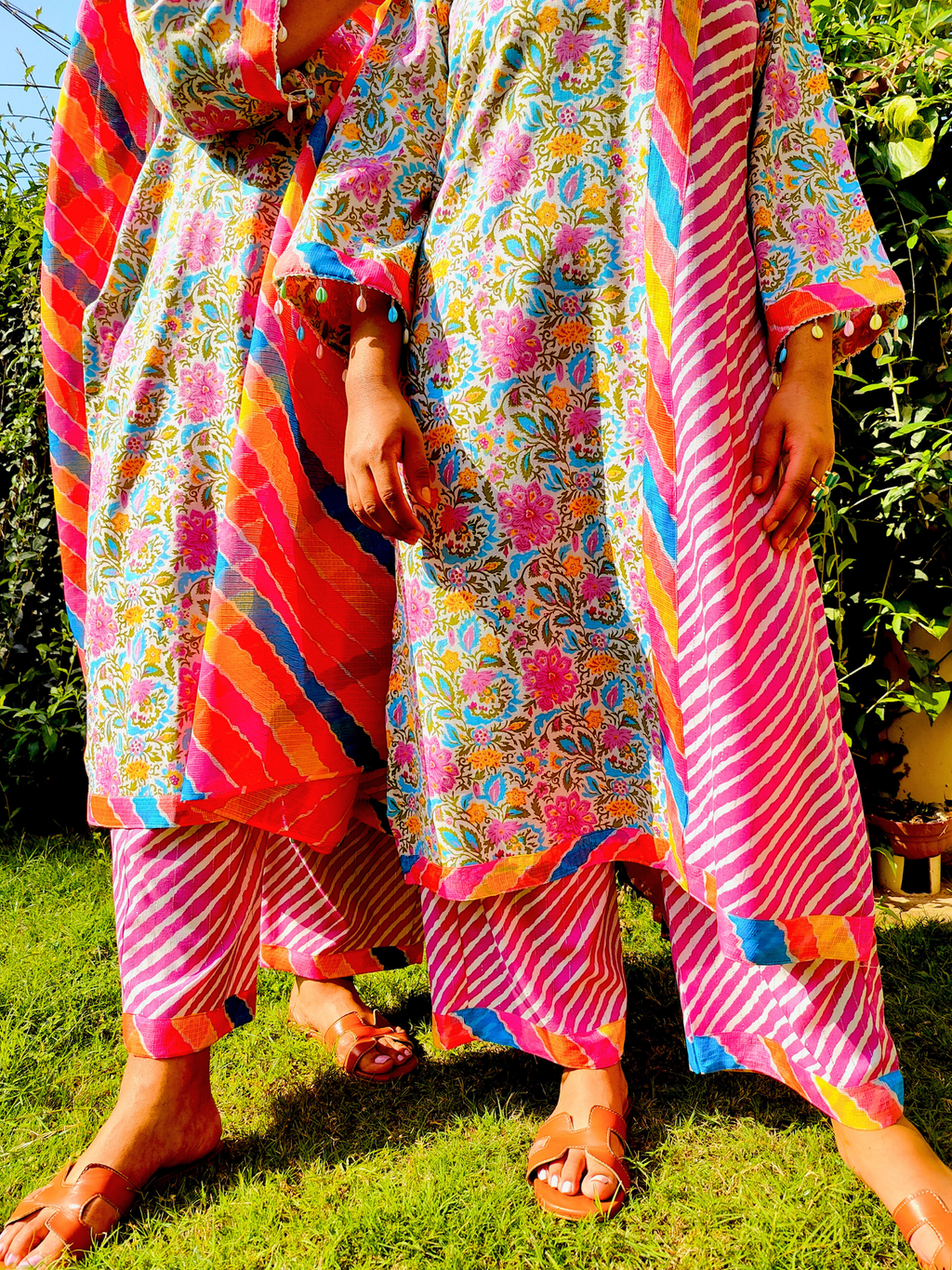 Multi Coloured Floral Digital Printed Cotton Stitched Suit Set