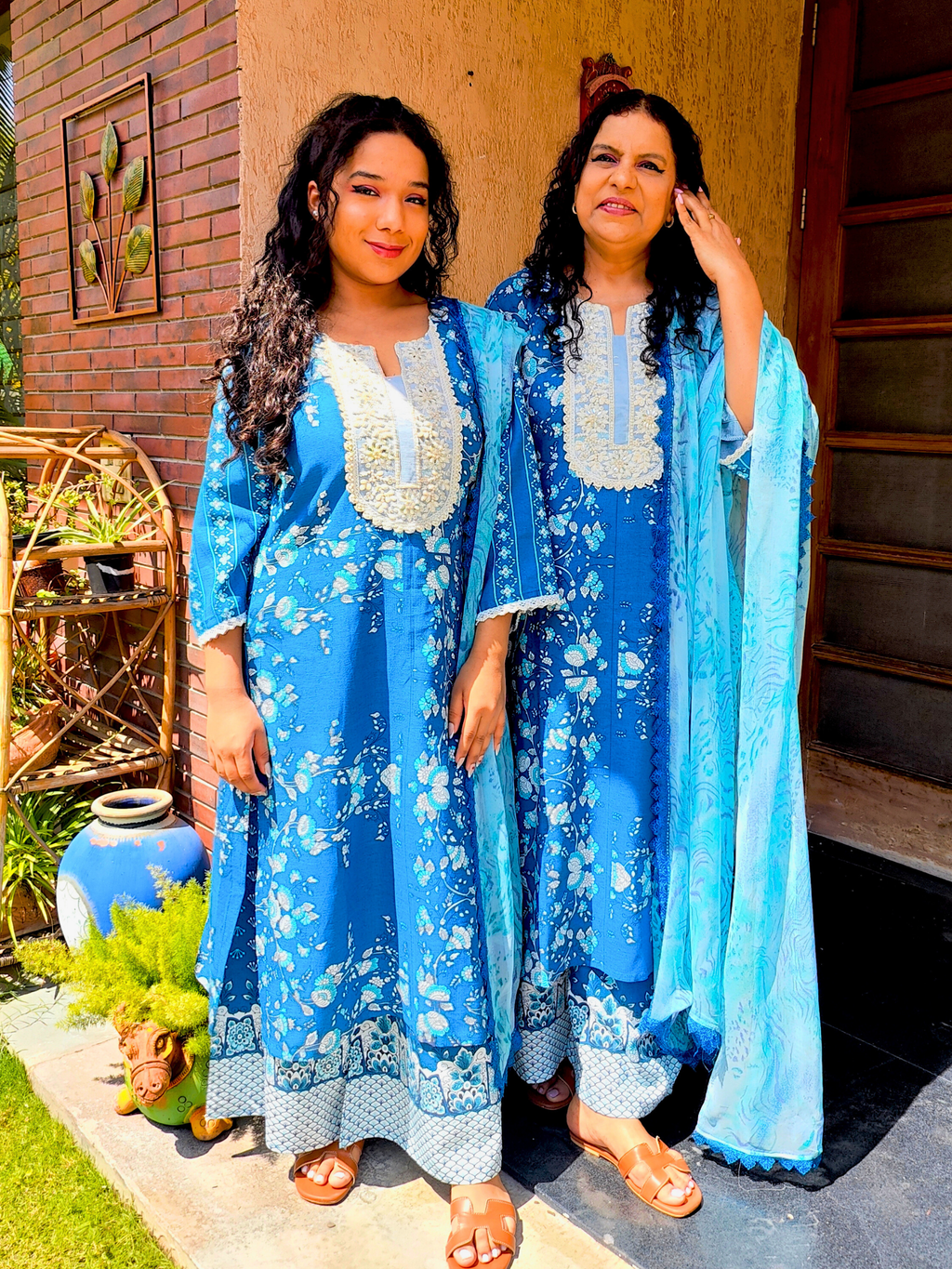 Blue Pearls embroidered Cotton Stitched Suit Set