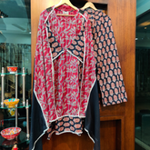 Maroon and Black Ajrakh Cotton Stitched Suit Set