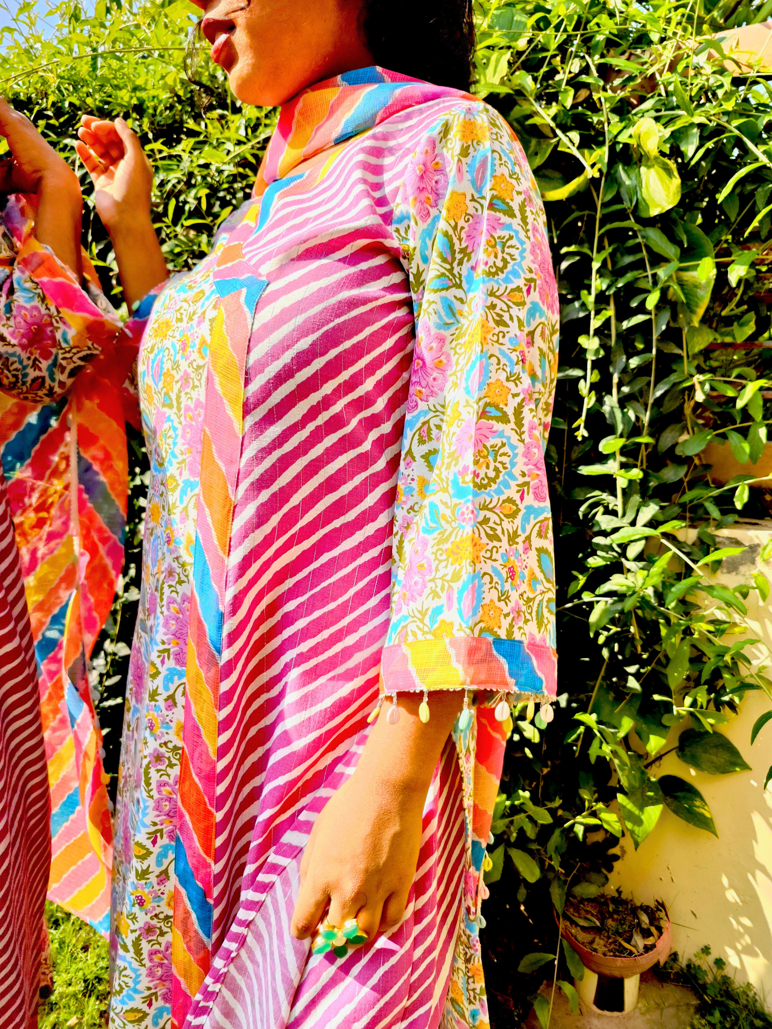 Multi Coloured Floral Digital Printed Cotton Stitched Suit Set