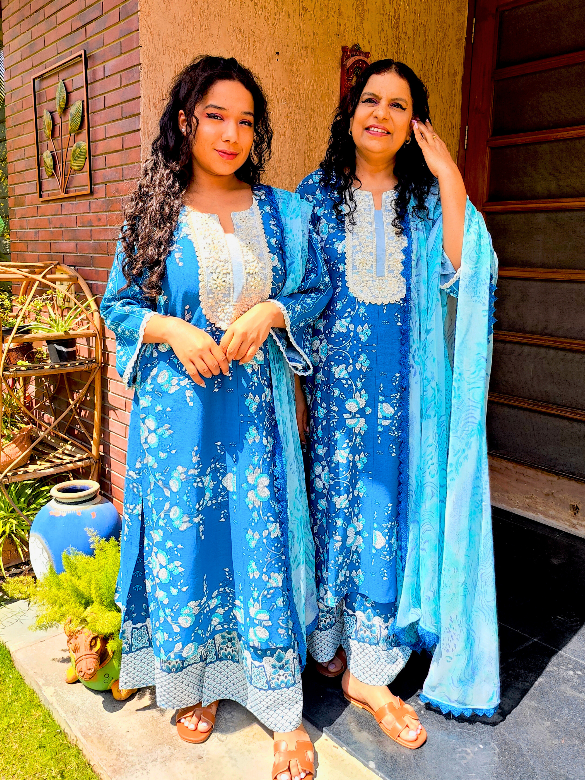 Blue Pearls embroidered Cotton Stitched Suit Set