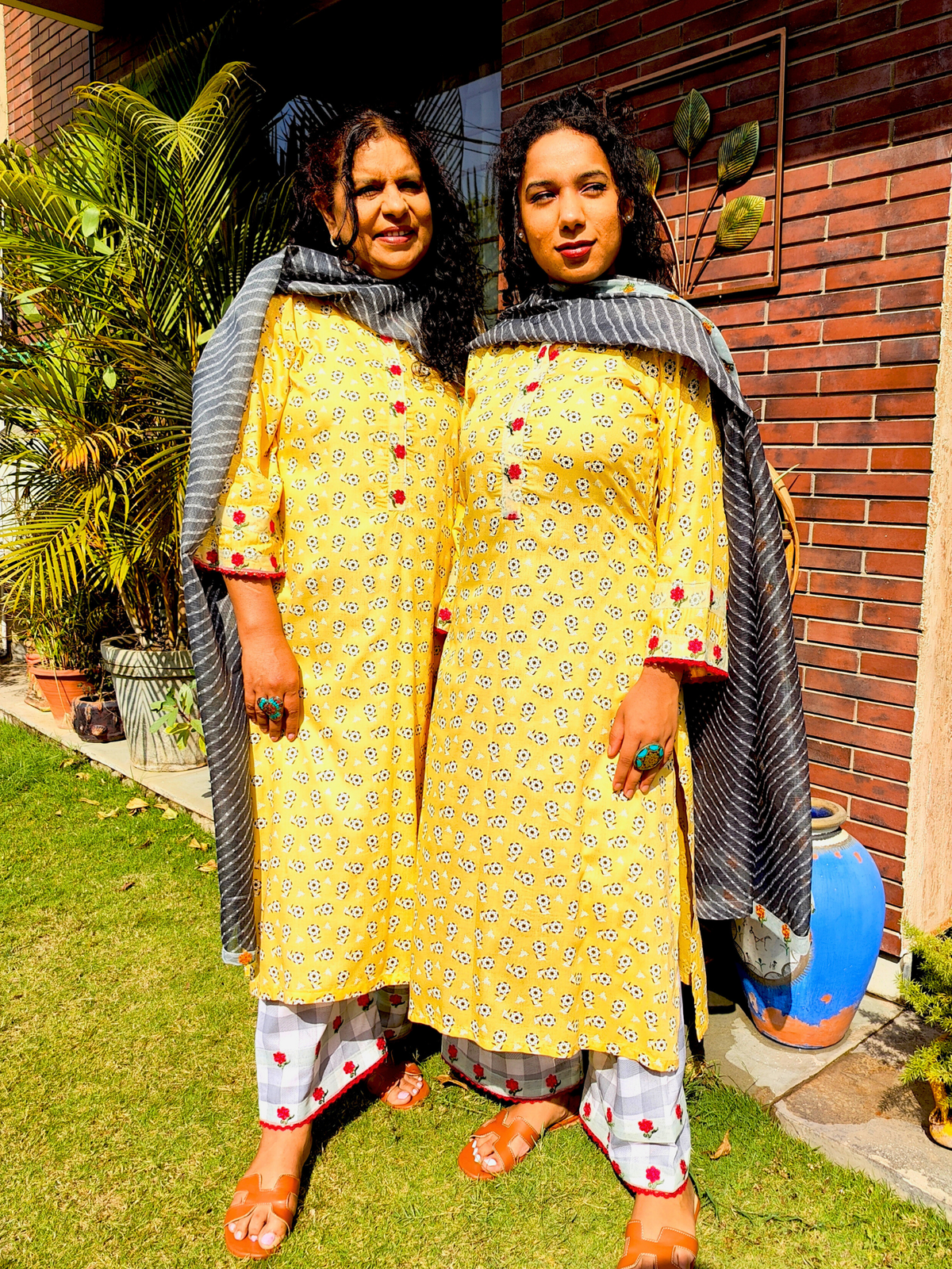 Yellow Cotton Digital Printed Embroidered Lace Stitched Suit Set