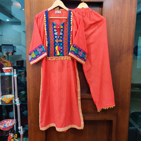 Orange Multi-Colour Navy Blue Embroidered Lurex Cotton Stitched Co-Ord Set