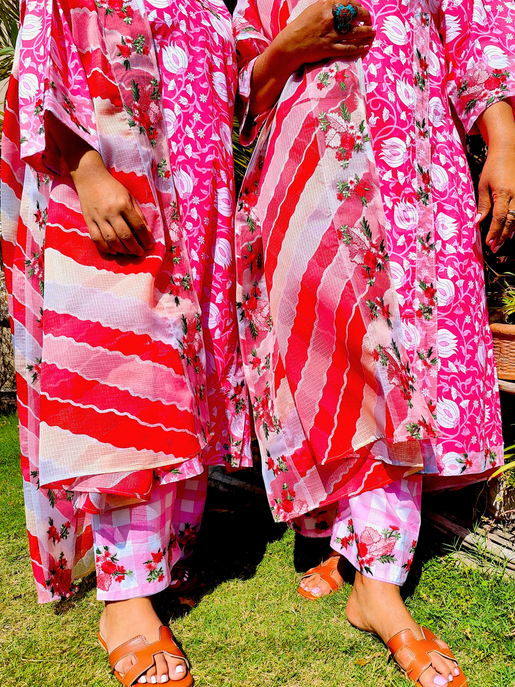 Pink Cotton Digital Printed Floral Lace Stitched Suit Set