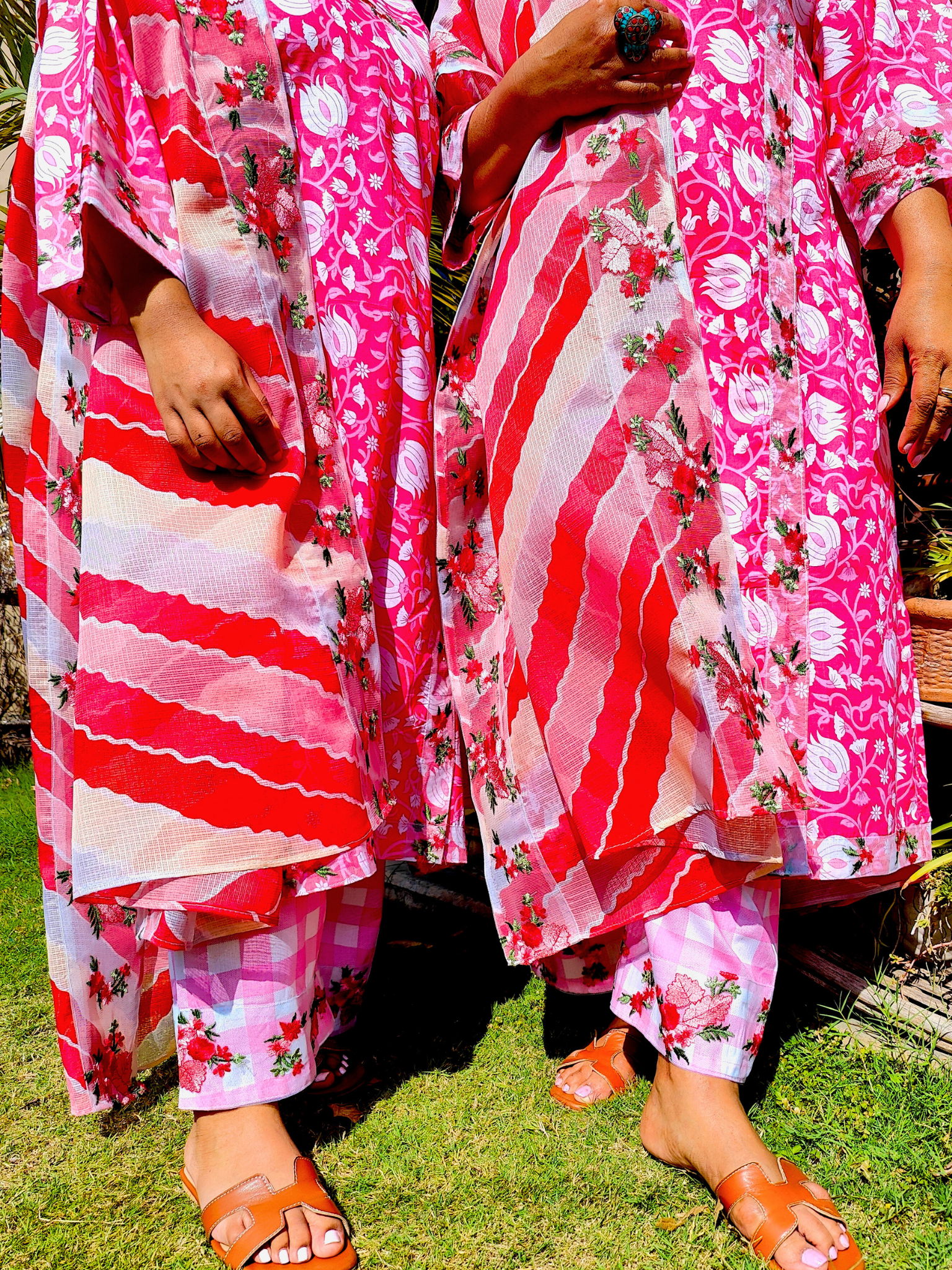 Pink Cotton Digital Printed Floral Lace Stitched Suit Set