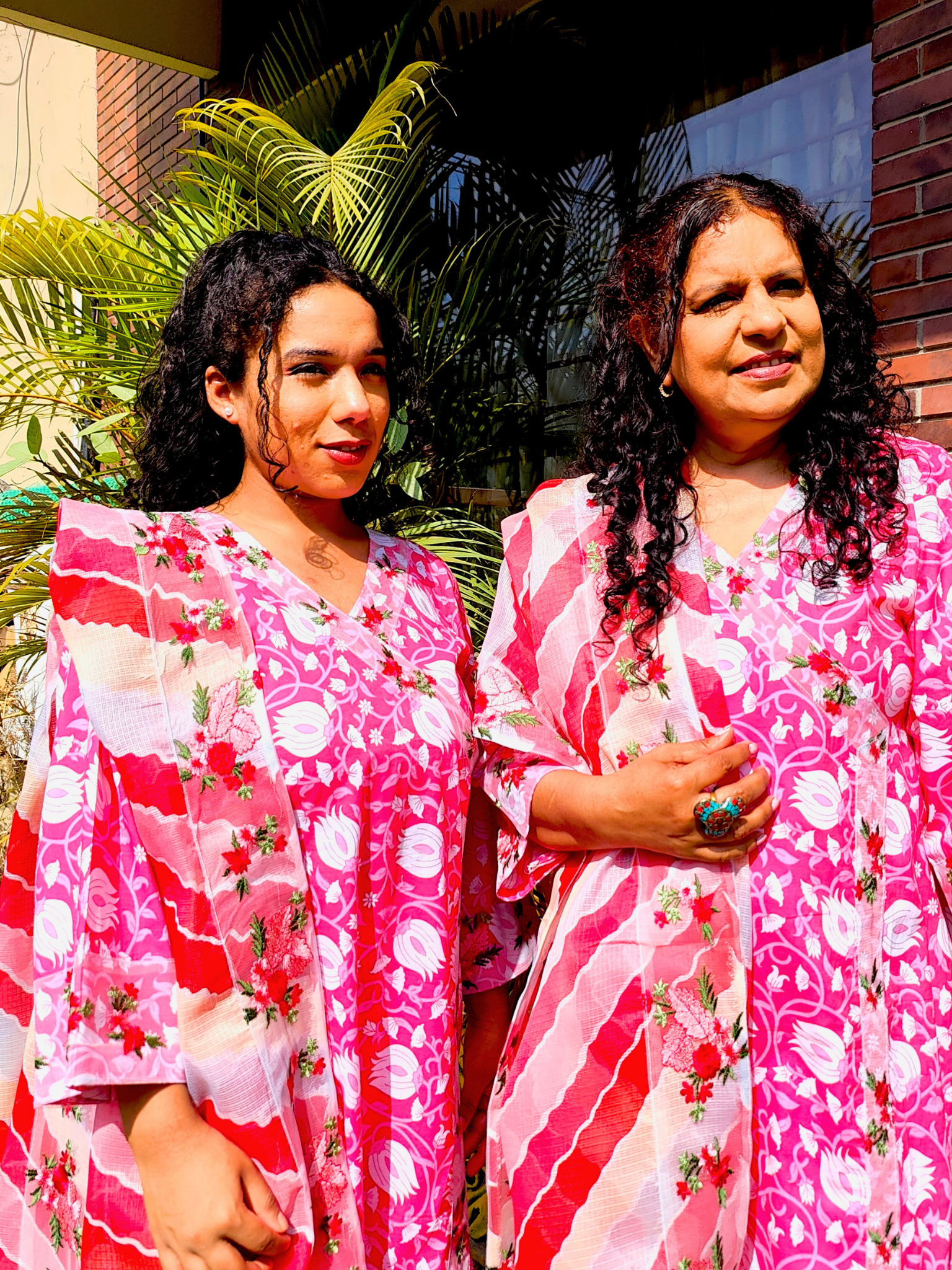 Pink Cotton Digital Printed Floral Lace Stitched Suit Set