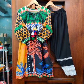 Multi-coloured Digital Printed Cotton Stitched Co-Ord Set