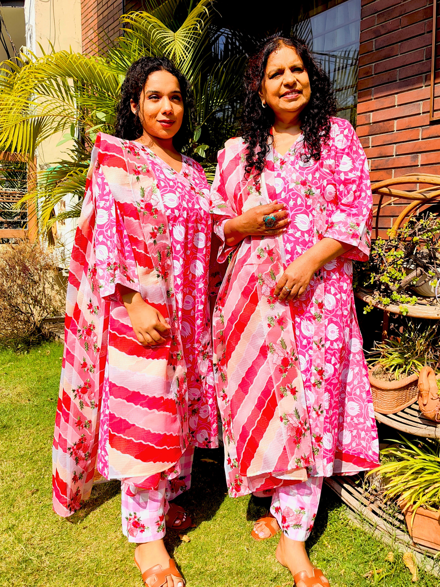 Pink Cotton Digital Printed Floral Lace Stitched Suit Set