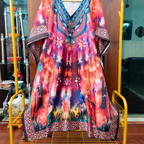 Magenta Digital Printed Muslin Silk Stitched Kurta Kaftan