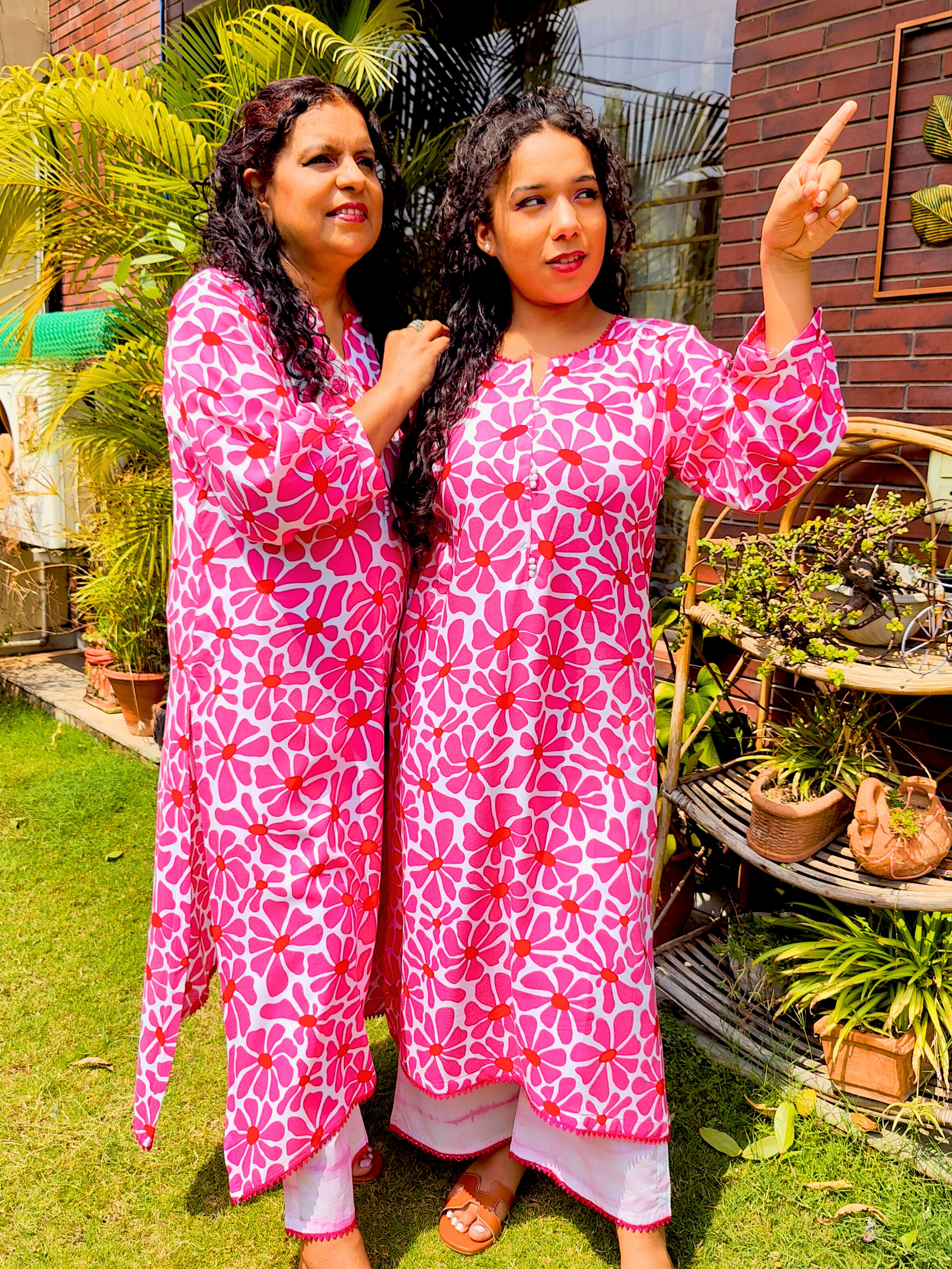 Pink Digital Printed Magenta Lace Cotton Stitched Co-Ord Set