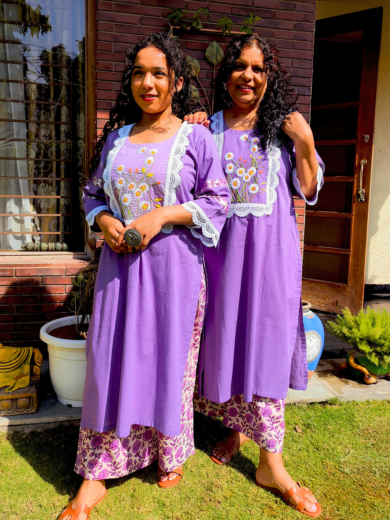 Purple Hand Embroidered Cotton Stitched Co-Ord Set