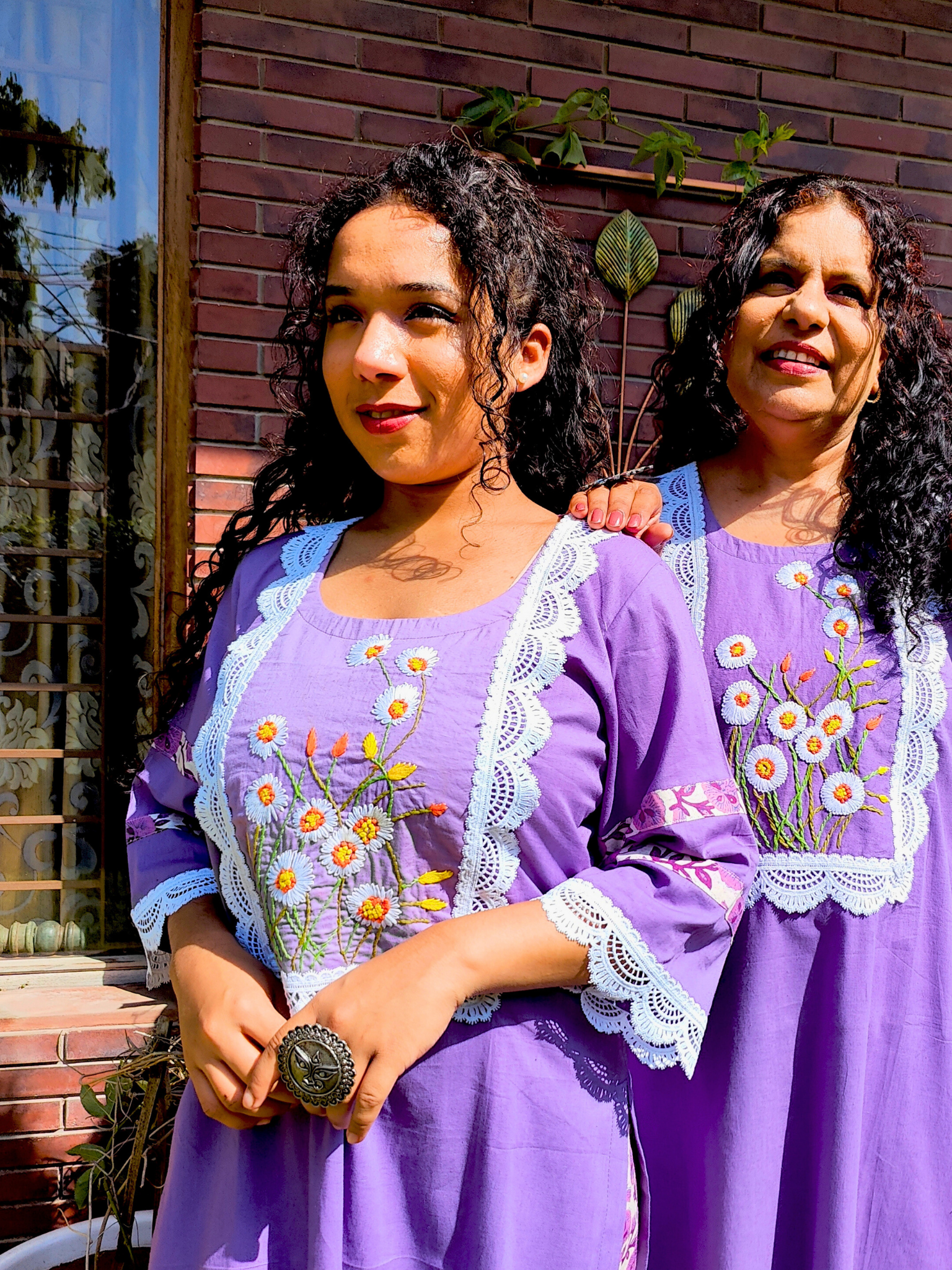 Purple Hand Embroidered Cotton Stitched Co-Ord Set