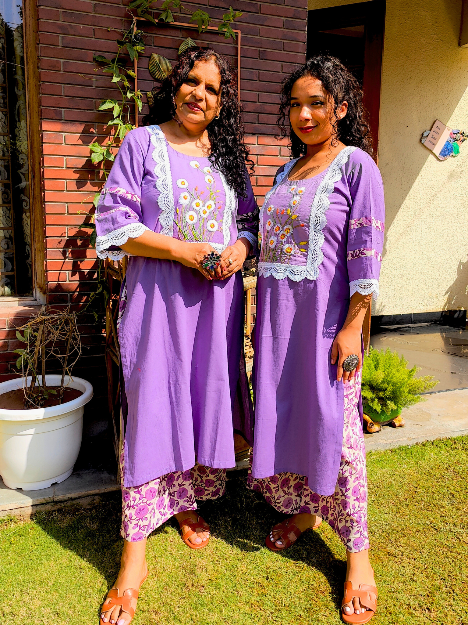 Purple Hand Embroidered Cotton Stitched Co-Ord Set