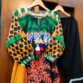 Multi-coloured Digital Printed Cotton Stitched Co-Ord Set