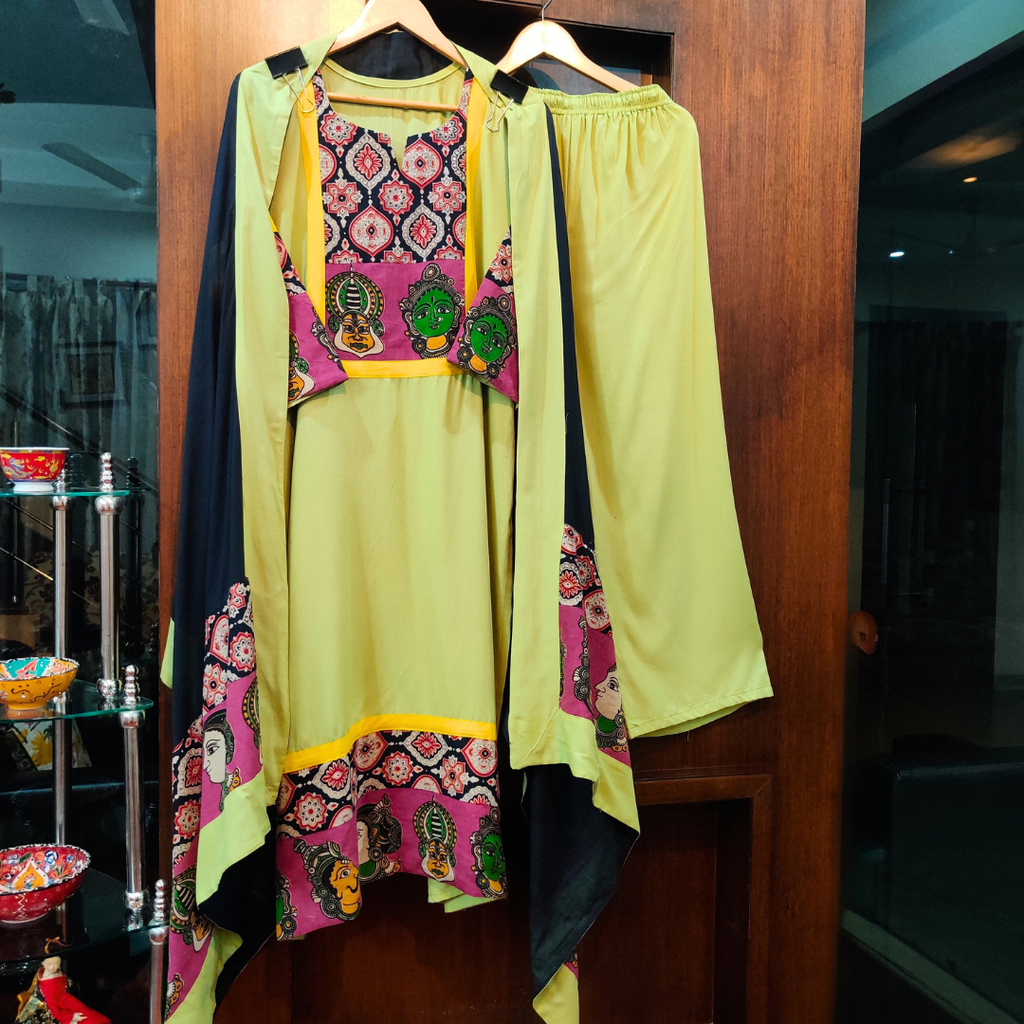 Green Kalamkari Cotton Stitched Suit Set