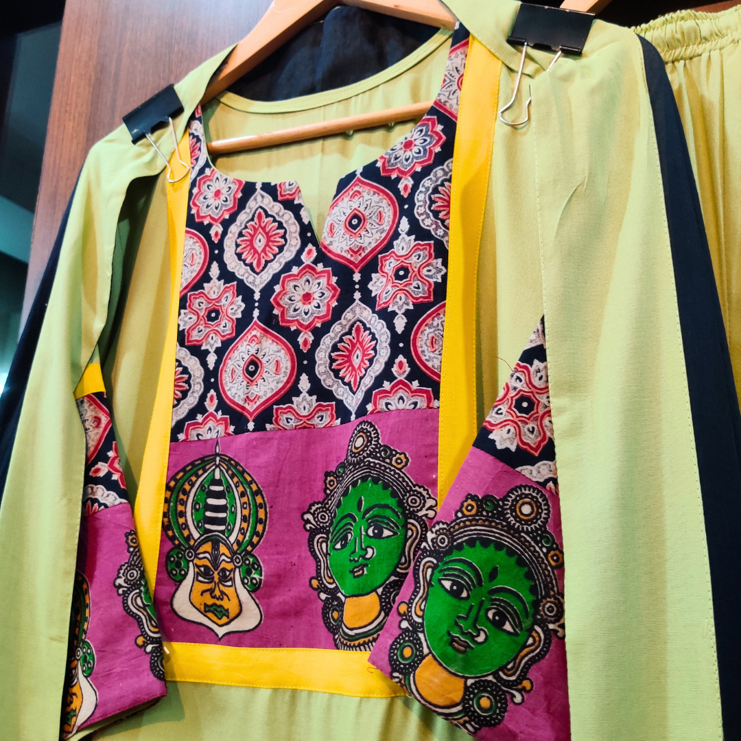 Green Kalamkari Cotton Stitched Suit Set