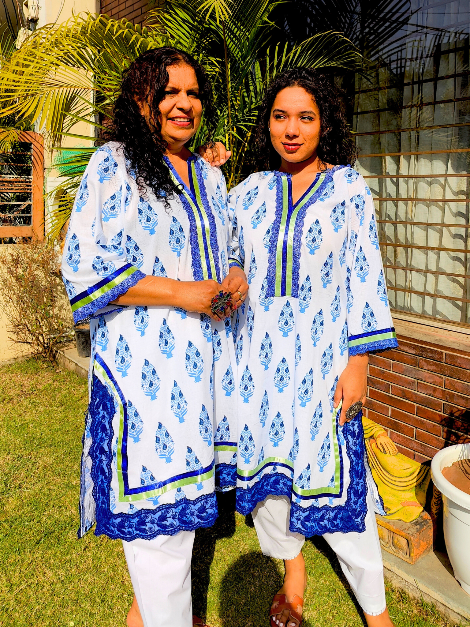 White Handblock Italian Lace Cotton Stitched Co-Ord Set