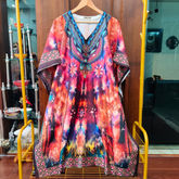 Magenta Digital Printed Muslin Silk Stitched Kurta Kaftan