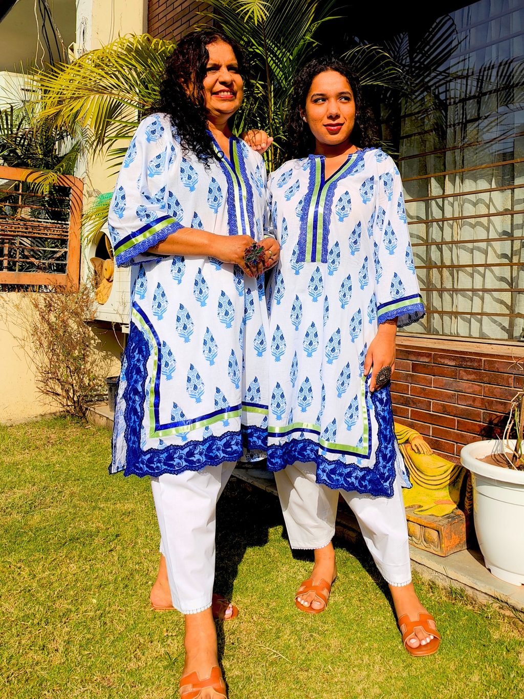 White Handblock Italian Lace Cotton Stitched Co-Ord Set