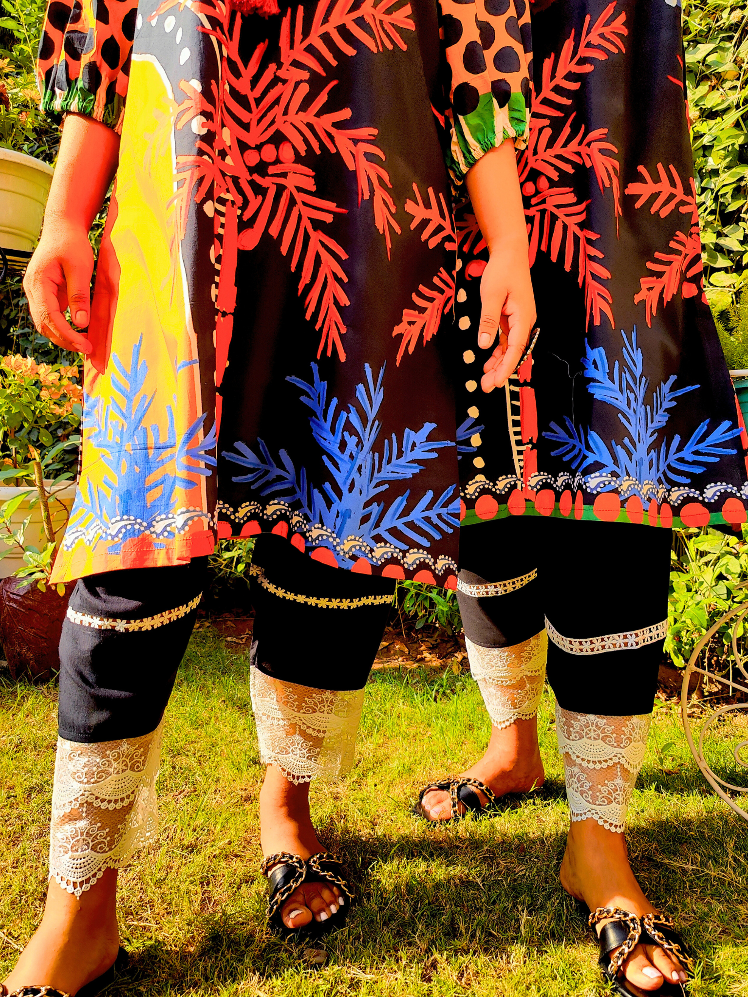 Multi-coloured Digital Printed Cotton Stitched Co-Ord Set