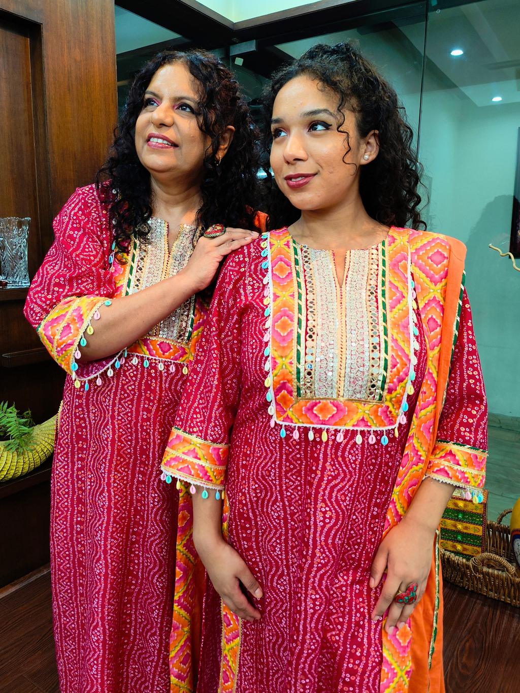 Magenta Bandhej Silver Gota Cotton Stitched Suit Set