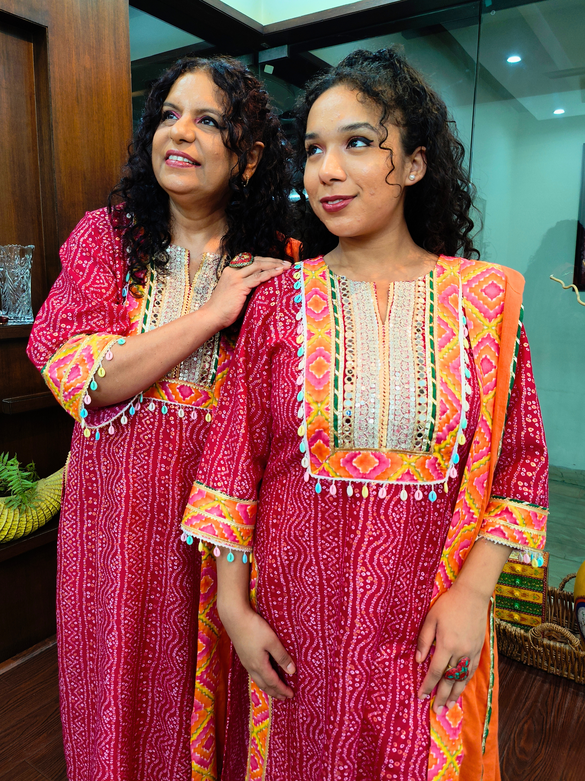 Magenta Bandhej Silver Gota Cotton Stitched Suit Set