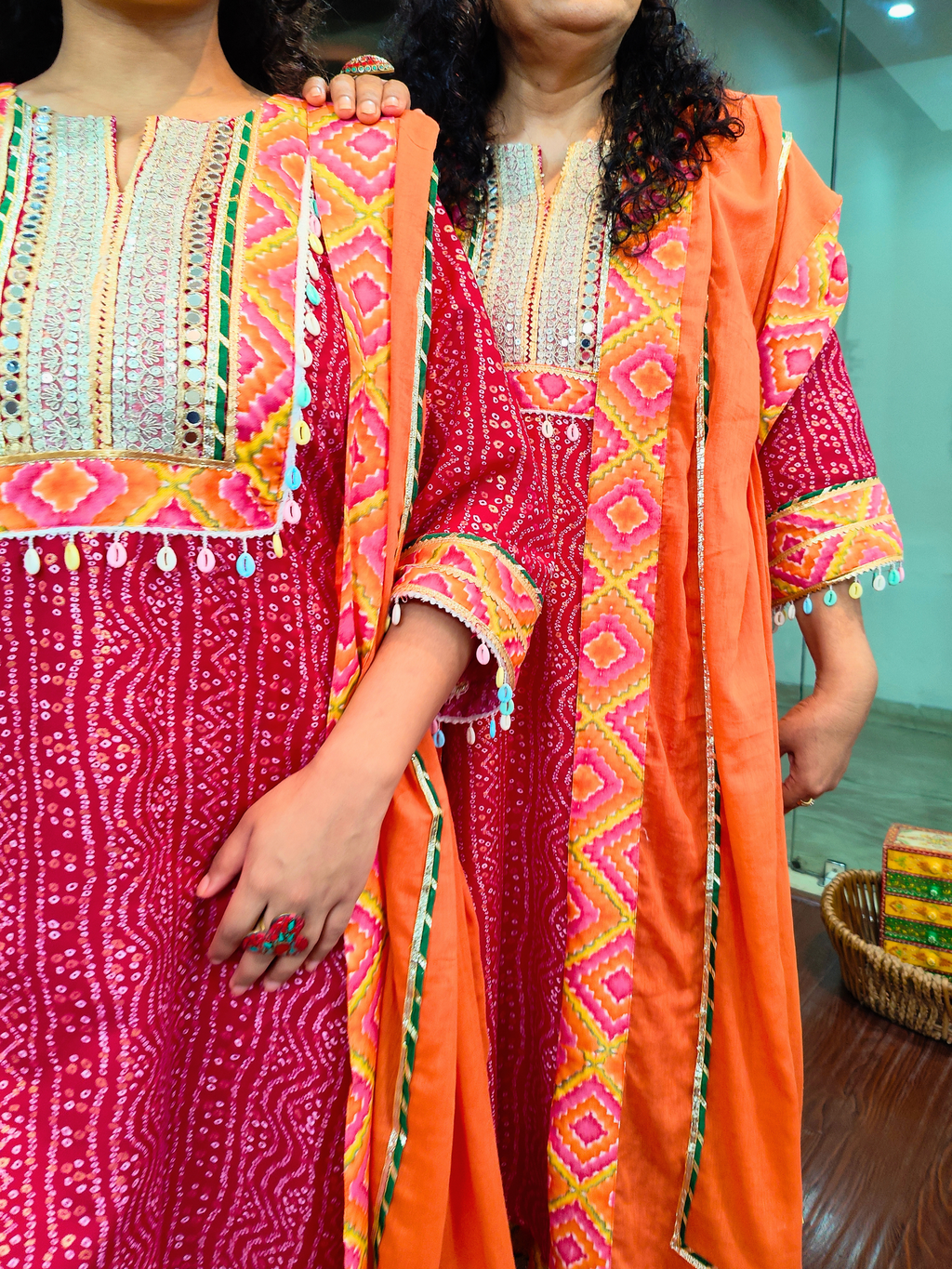 Magenta Bandhej Silver Gota Cotton Stitched Suit Set