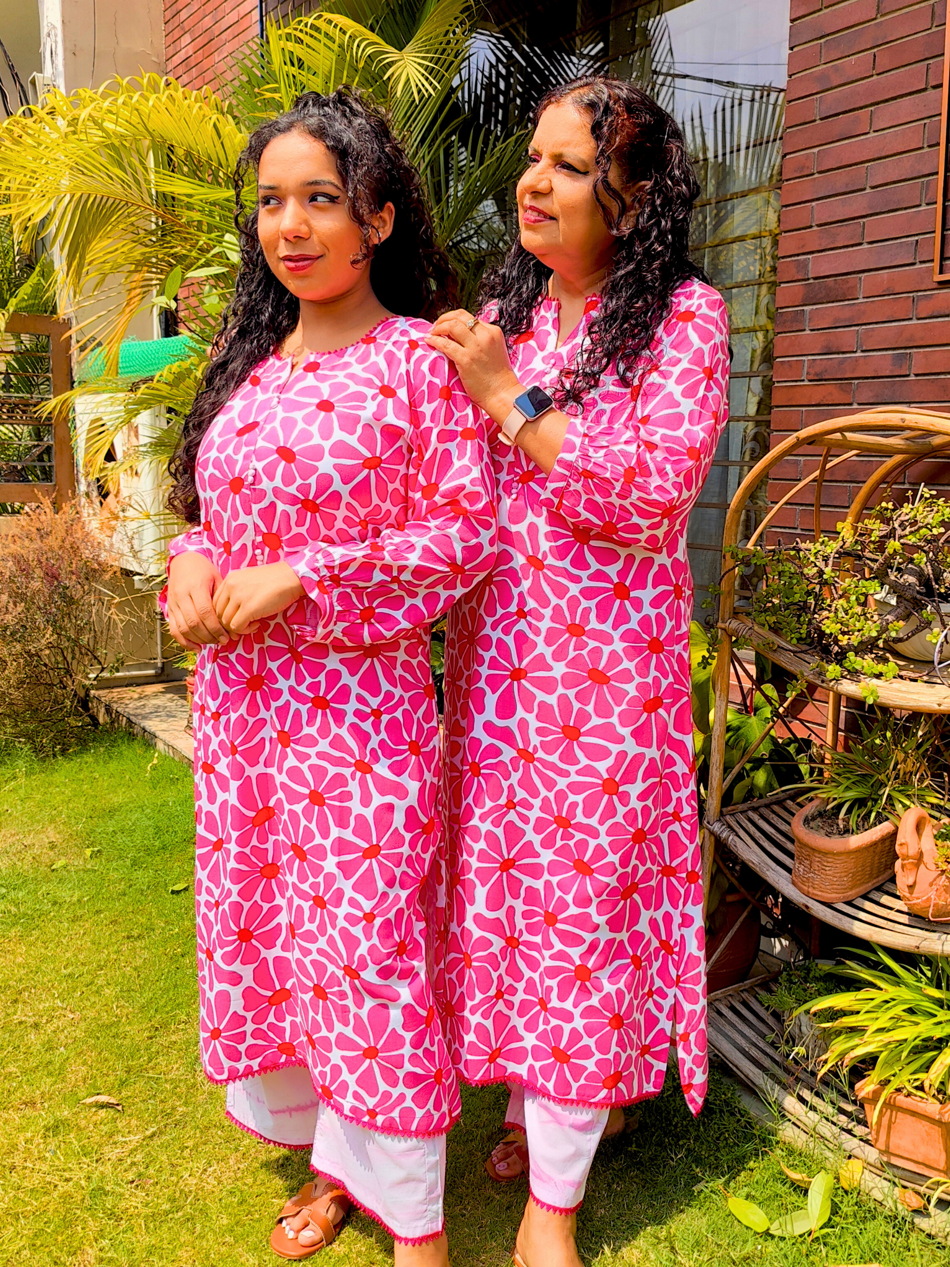 Pink Digital Printed Magenta Lace Cotton Stitched Co-Ord Set