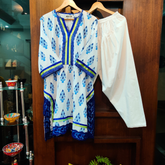 White Handblock Italian Lace Cotton Stitched Co-Ord Set