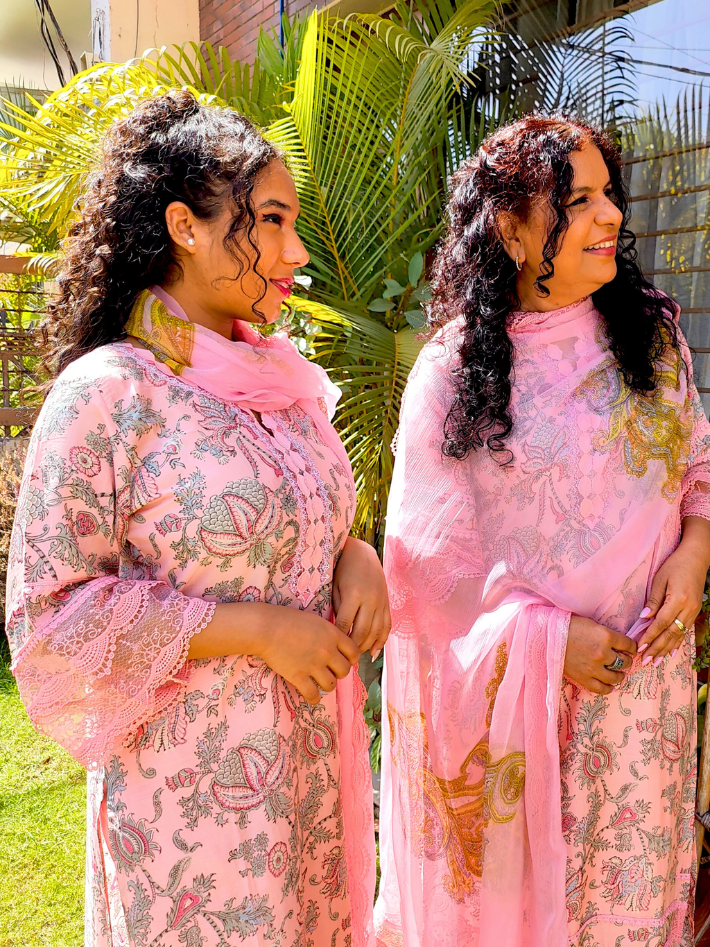 Peach Handblock Cotton Italian Lace Stitched Suit Set