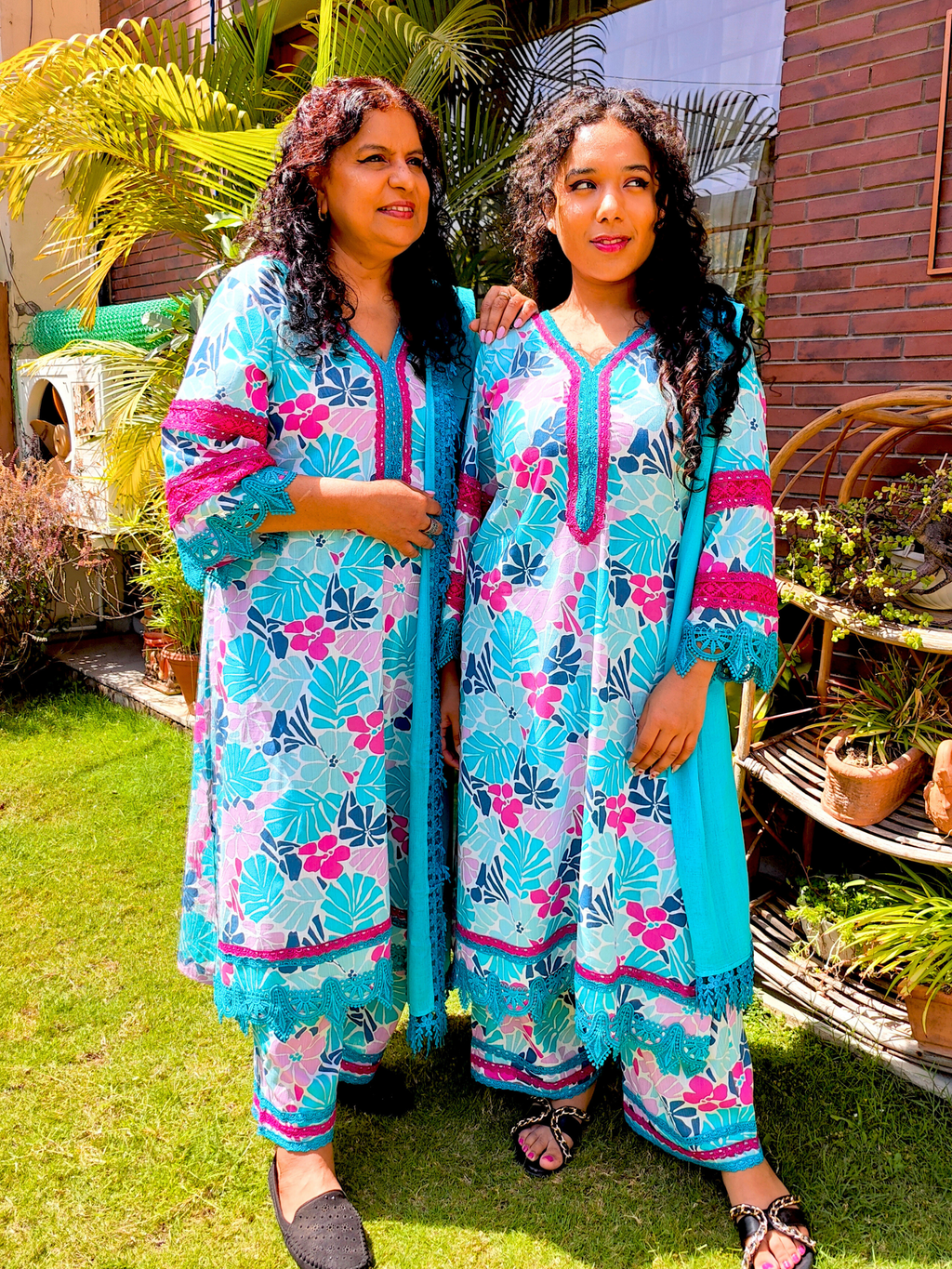 Sky Blue Multi Floral Digital Printed Cotton Stitched Suit Set