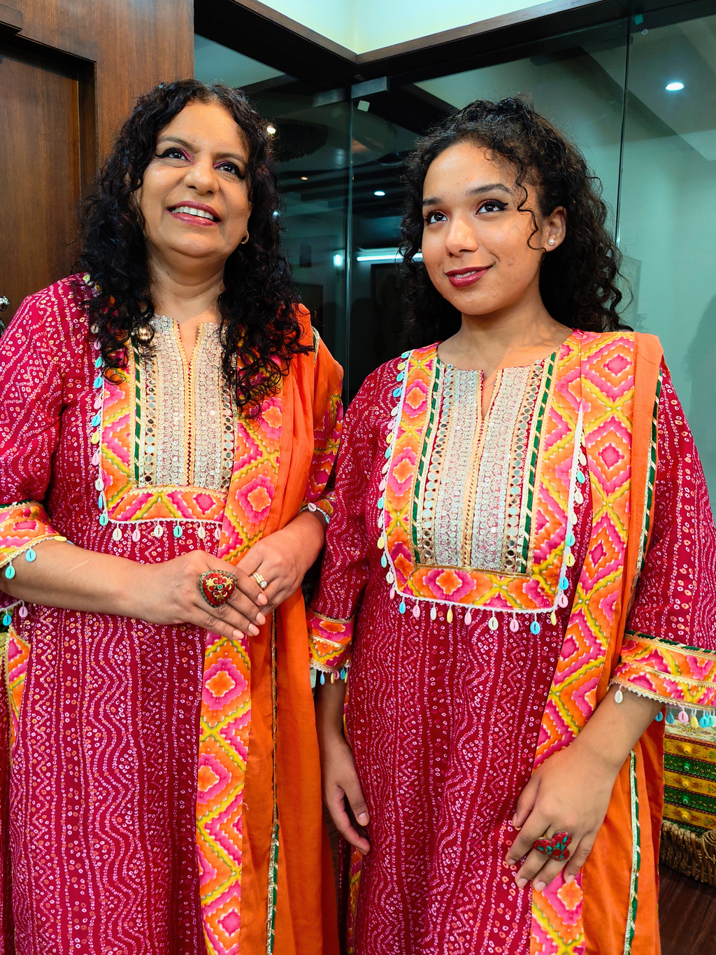 Magenta Bandhej Silver Gota Cotton Stitched Suit Set