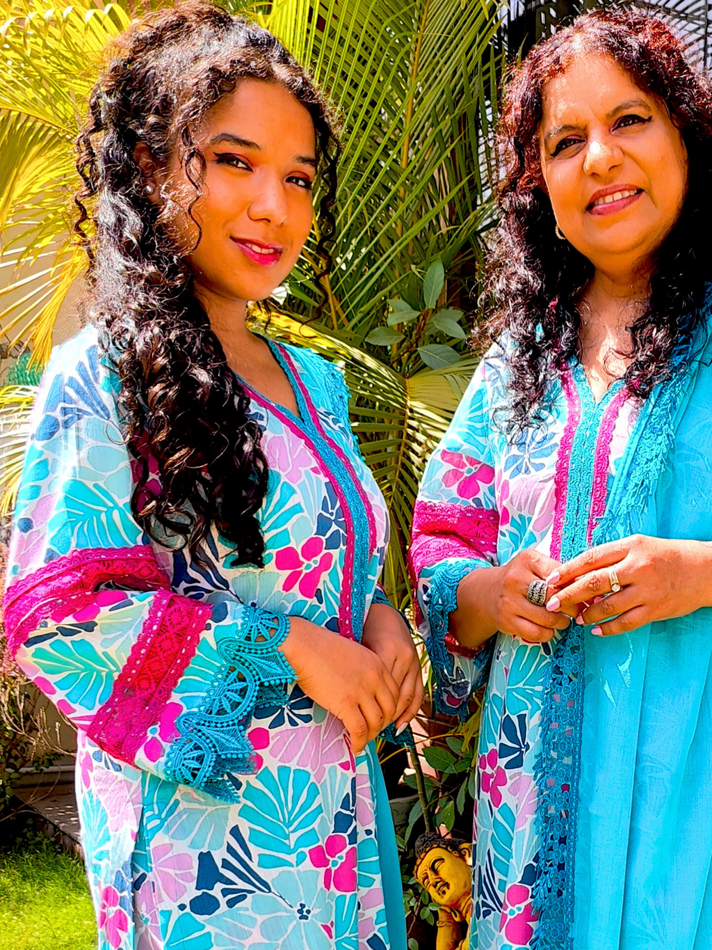 Sky Blue Multi Floral Digital Printed Cotton Stitched Suit Set