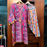 Multi-coloured yellow Lace Cotton Stitched Co-Ord Set