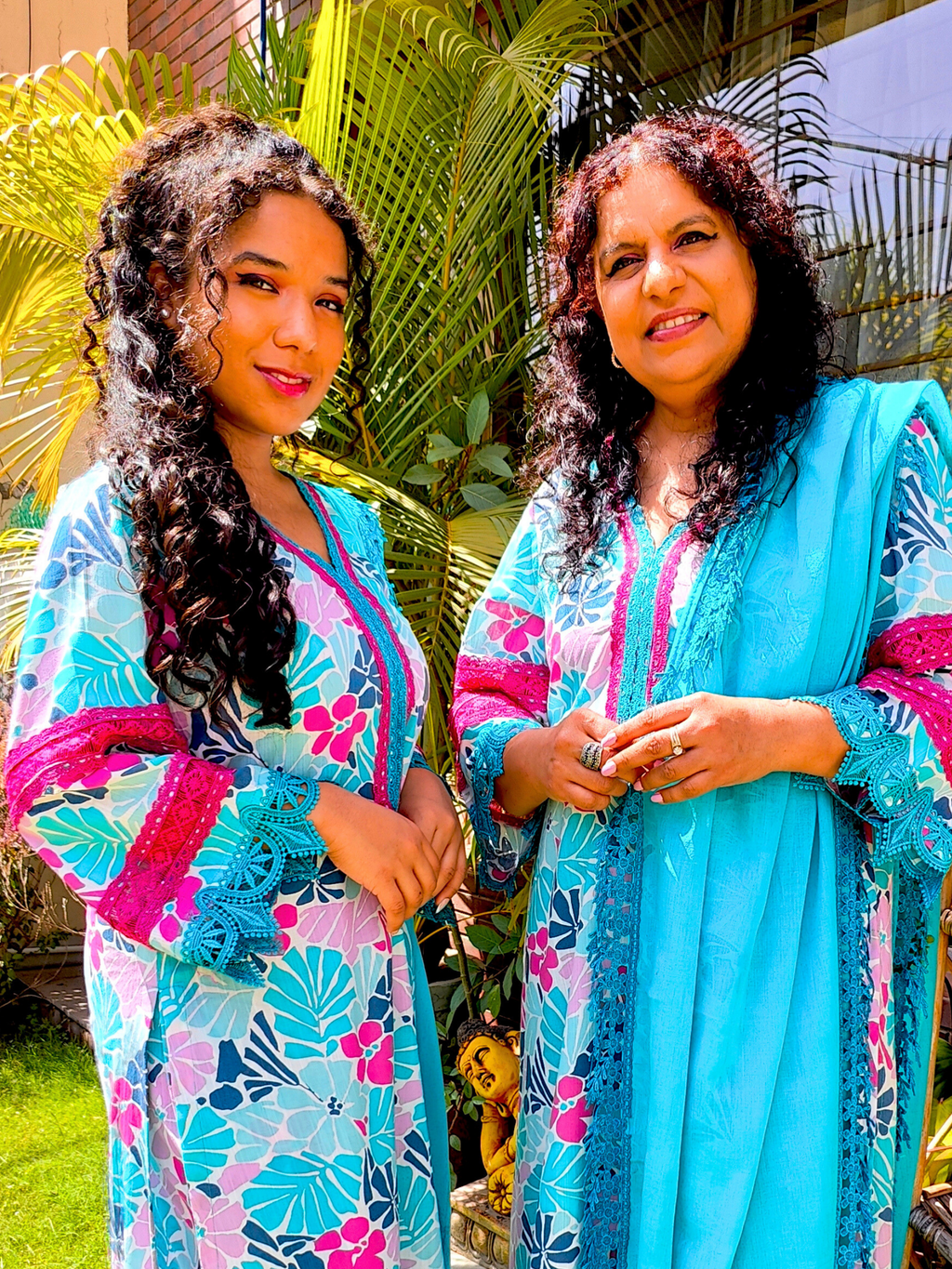 Sky Blue Multi Floral Digital Printed Cotton Stitched Suit Set