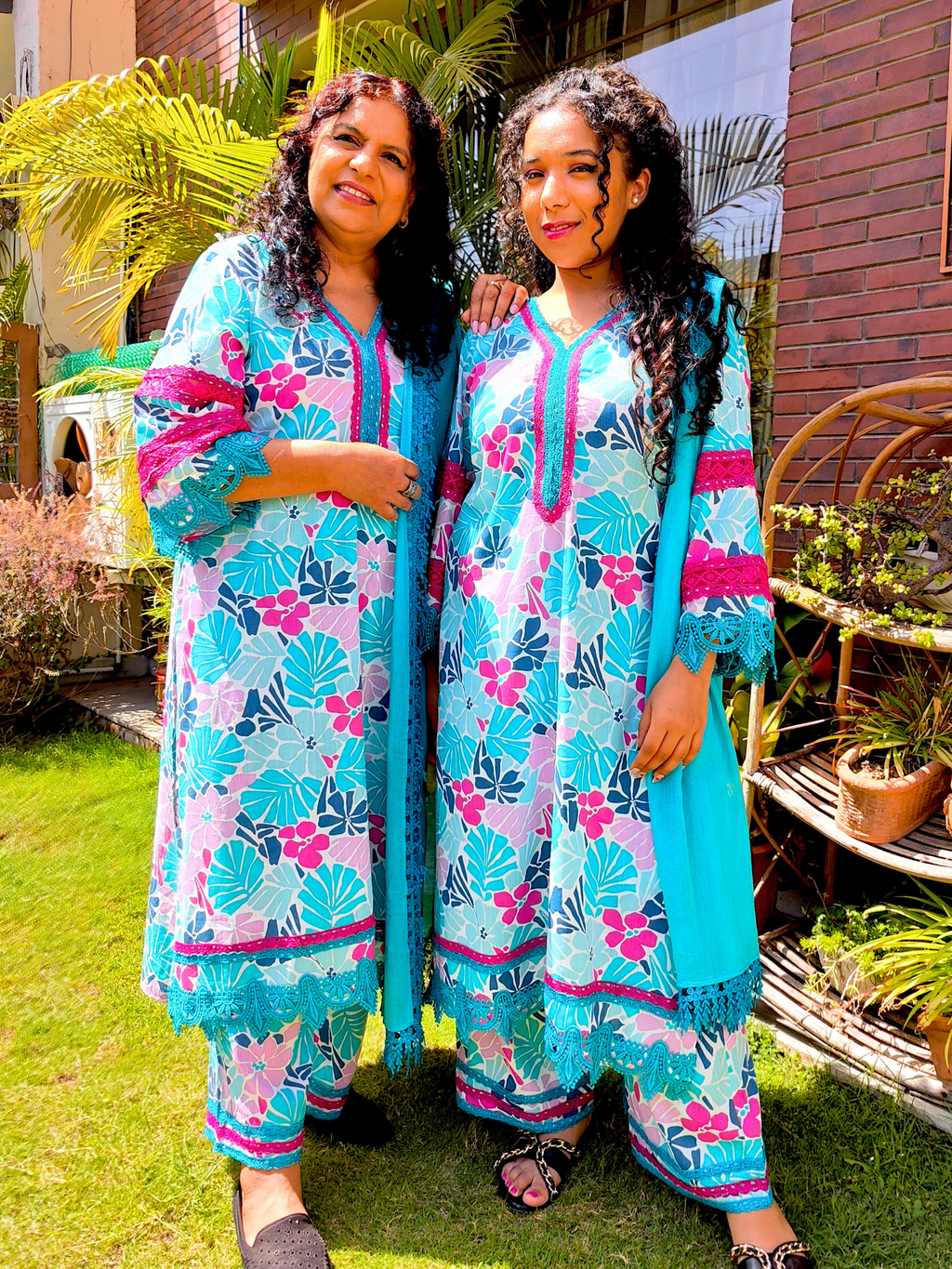 Sky Blue Multi Floral Digital Printed Cotton Stitched Suit Set