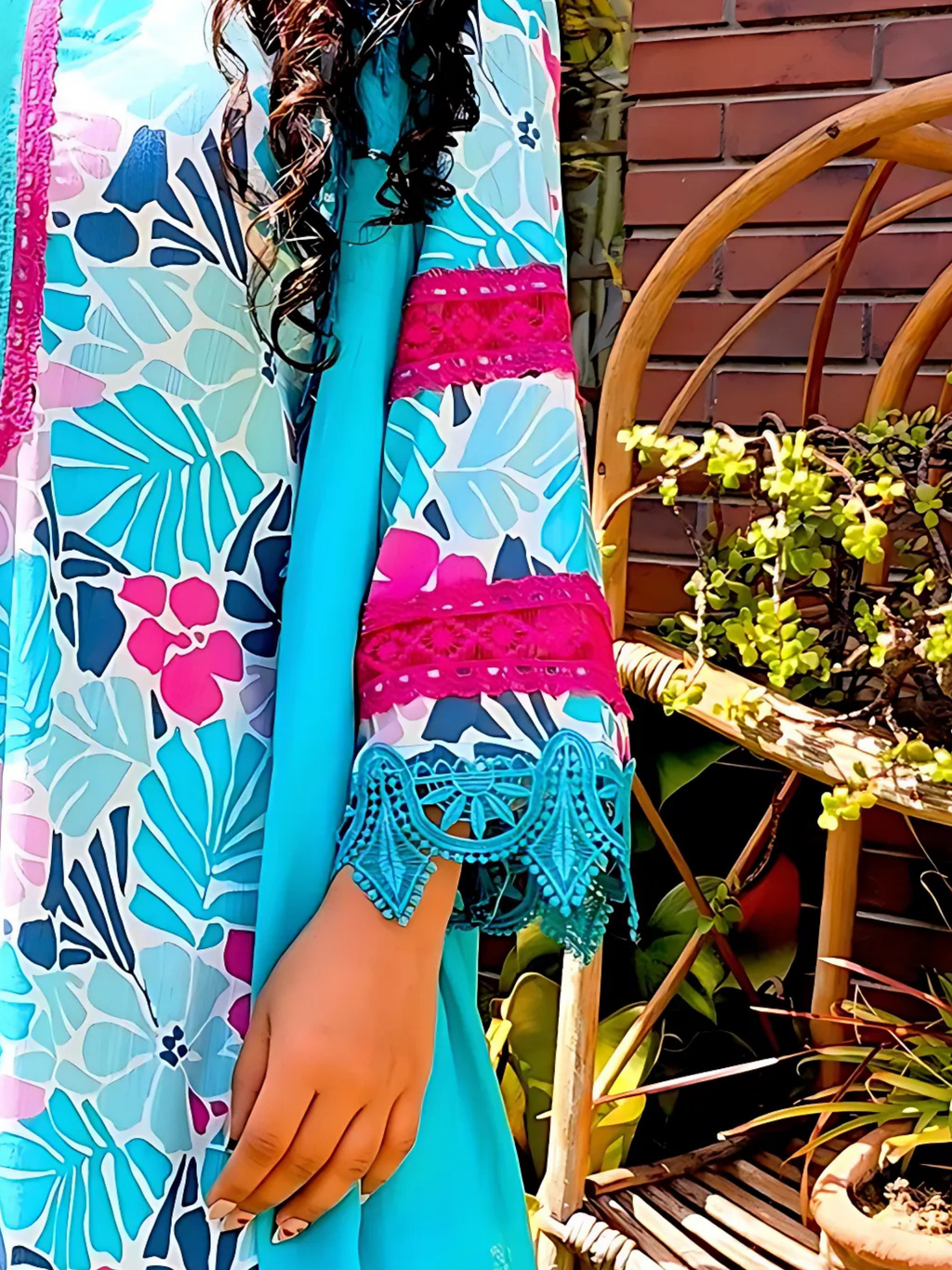 Sky Blue Multi Floral Digital Printed Cotton Stitched Suit Set